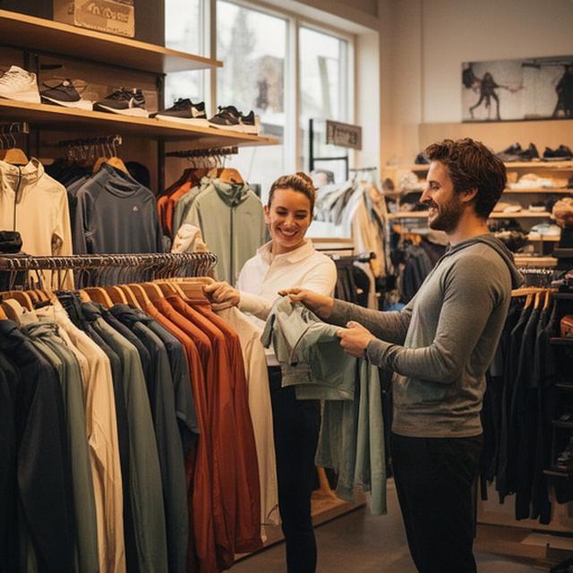 Medewerker helpt een klant bij sportkleding in een warme sportwinkel in Heerhugowaard